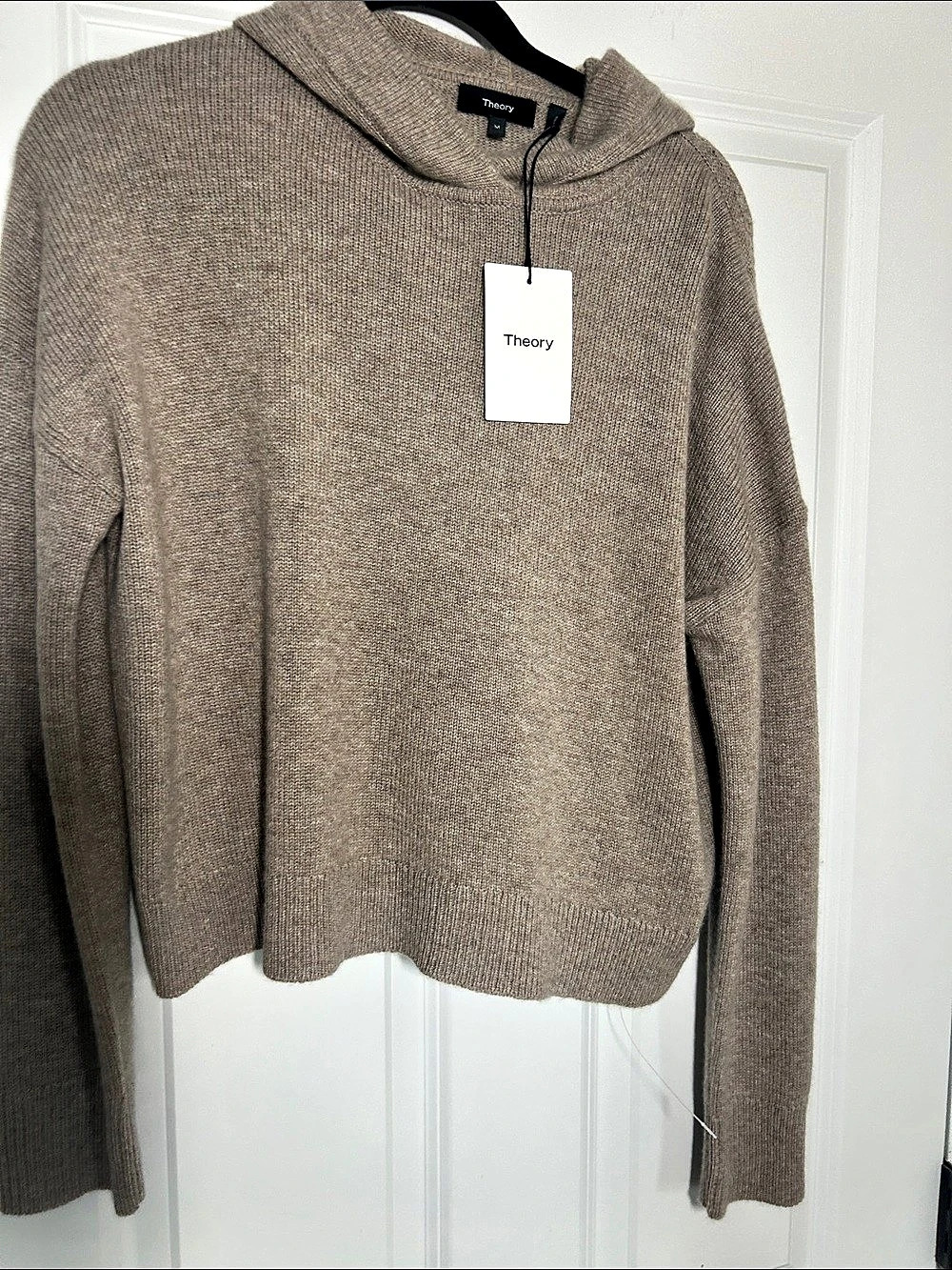 Theory Crop Hoodie O Cashmere Hoodie in taupe Brown Size Medium NWT
